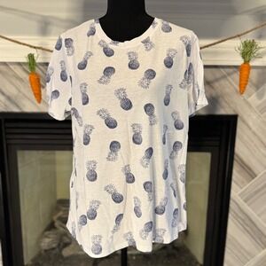 Fresh Produce Pineapple Print‎ T-Shirt Tropical Summer Top White XL